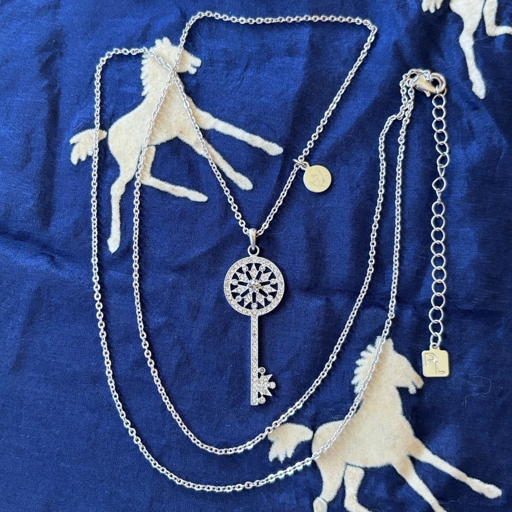 Park Lane Silver Tone Long Necklace W/ Sparkly Key Pendant